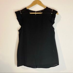 Black ruffle cap sleeve blouse